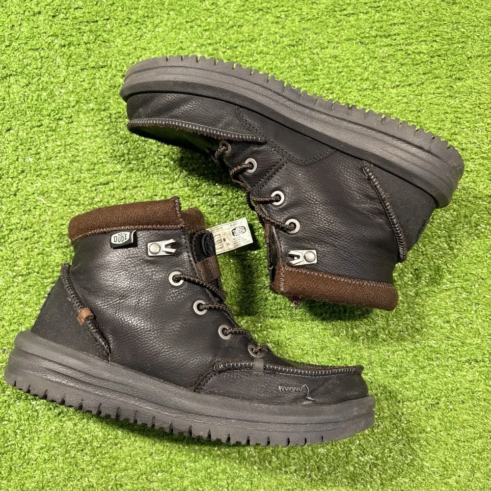 Hey Dude Youth Bradley Classic Boots Sz 4 Leather Wool Blend‎ EUC Lace Up Comfy